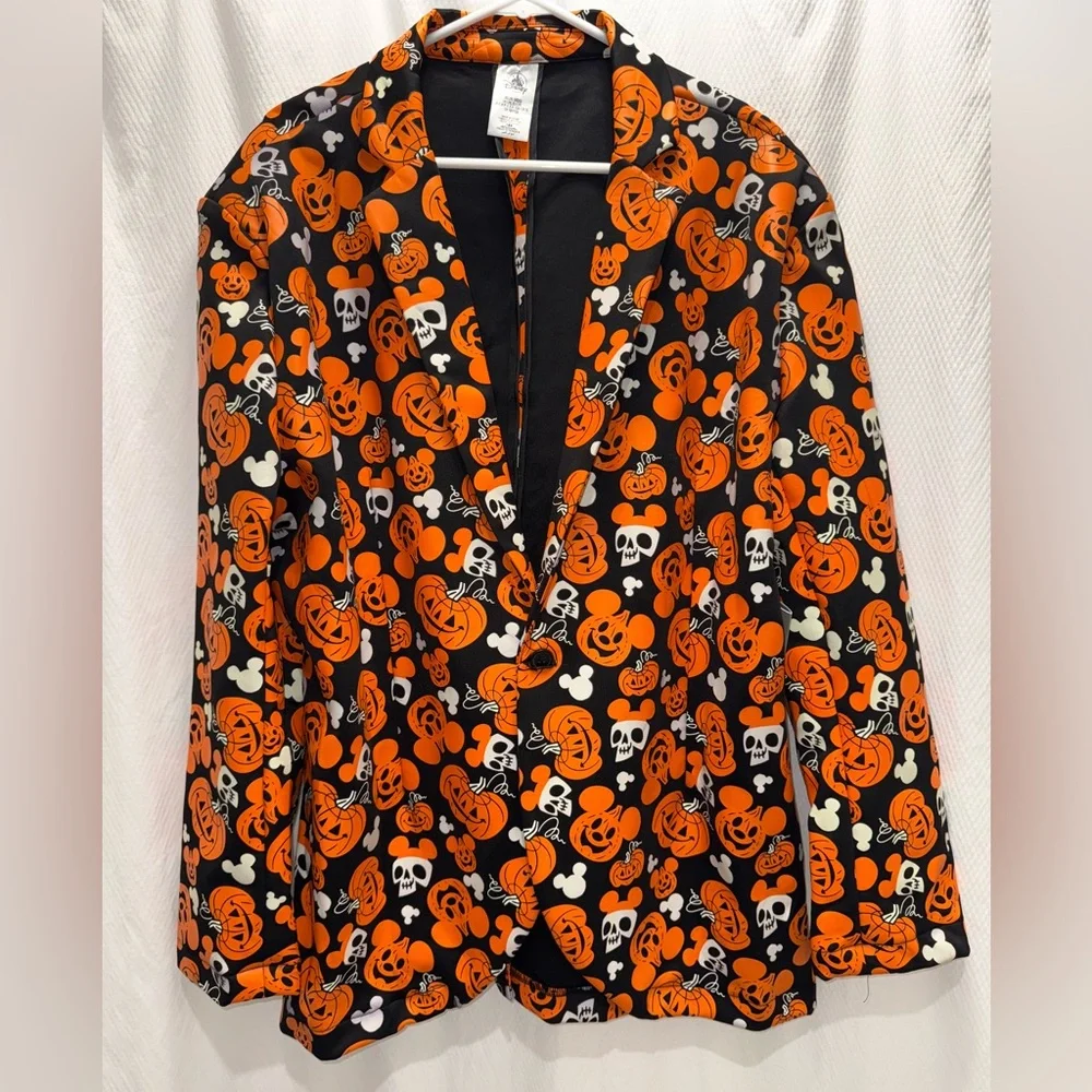 NWT Disney Mickey Mouse Pumpkin Glow In Dark Halloween Orange Black Blazer L/XL